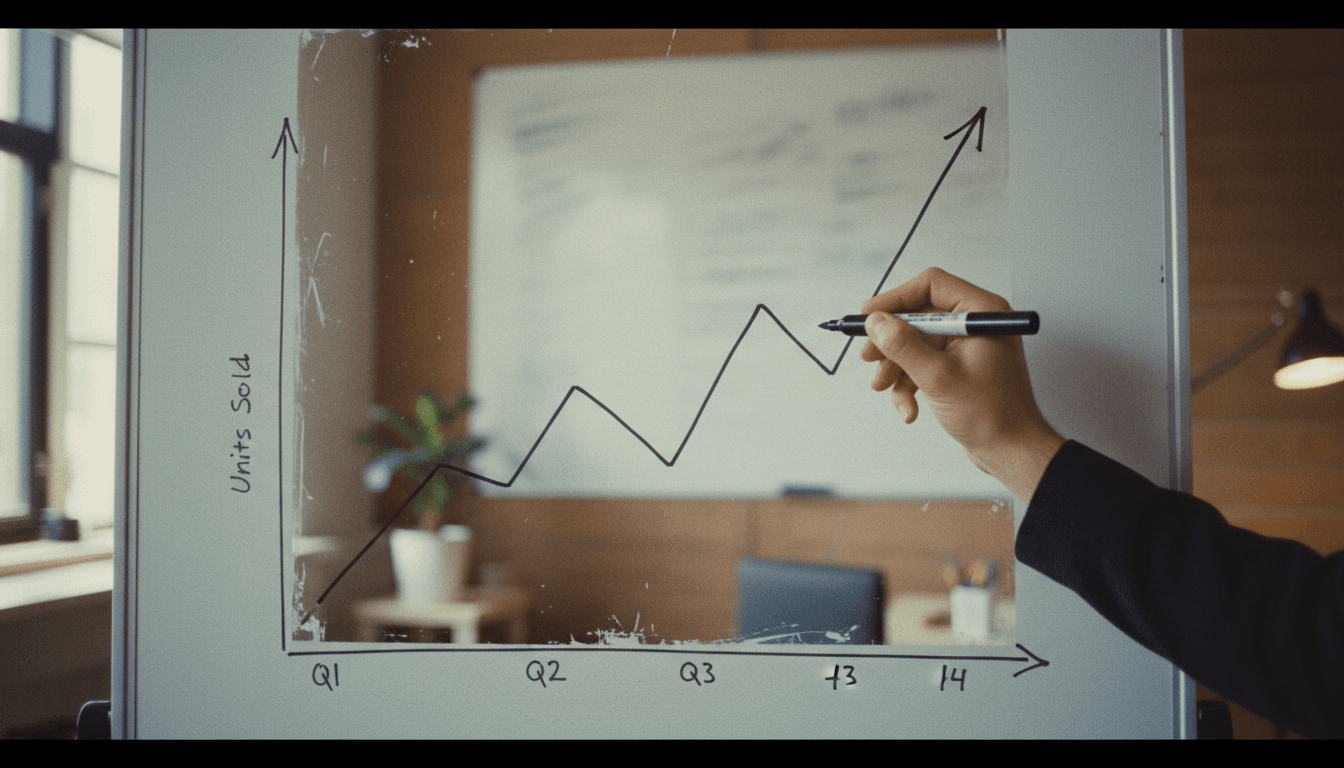 Hand drawing upward pipeline growth chart on whiteboard